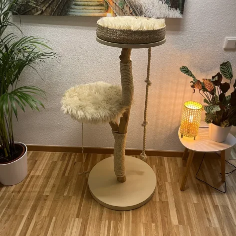 

Natural Wood Cat Flower Tree Tower Condo Flower House Design With Sisal Rope Bed Hammock Large Size Cats Perfect Toy