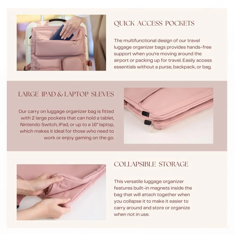 Multi Pockets Luggage Organizer Adjustable Straps Quick-Access Suitcase Storage Bag Heavy-Duty Nylon Shockproof Laptop Sleeve