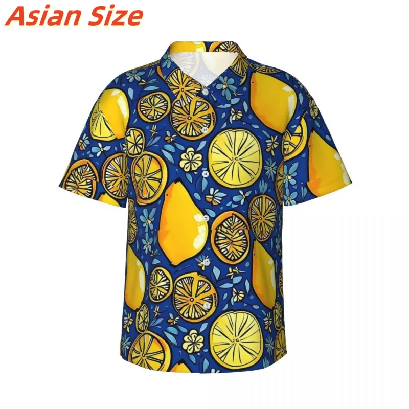 Fruit Lemon Pattern Lapel Shirt For Men Retro Ethnic 3D Printed Hawaiian Shirts Fashion Short Sleeve Tops Harajuku Button Blouse