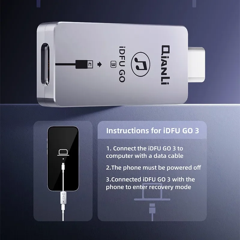 QIANLI iDFU GO 2 3 Fast Recovery Booster for IP Pad Lightning /Type-C Interface Enter Recover Mode Nand Data Write Device