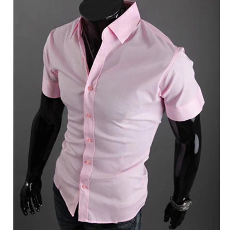 Men\'s Summer Korean Fashion Slim Fit Shirt Casual Social Business Dress Brand Shirts For Men Top Quality Short Sleeve 20 Colors