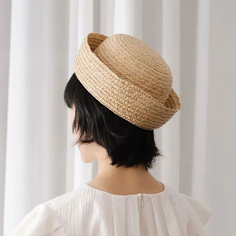 

100% Raffia Sun Hats Women Pillbox Hat Natural Wheat Straw Fedoras Flat Top Party Charming Wedding Party Vintage Casual Berets