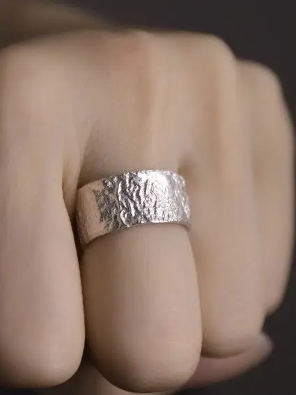 

WEIER Handmade Texture Rings 925 Silver Men's Ring Adjustable Open Ring Fashionable Unisex Ring Outburst Style