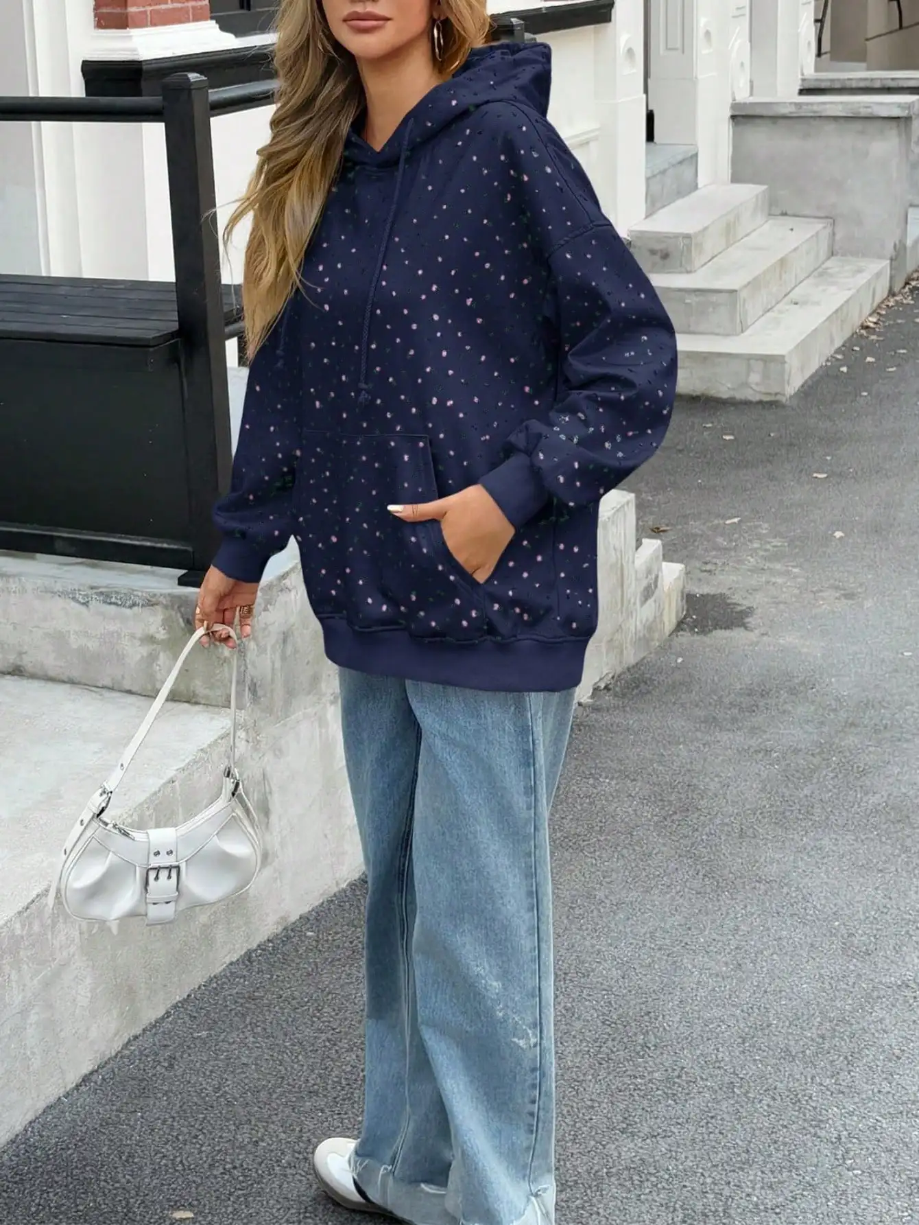 Sweat à capuche surdimensionné à imprimé floral Fisoew |   Pull graphique léger avec poche |   Sweat-shirt streetwear décontracté |   Vêtements d'automne