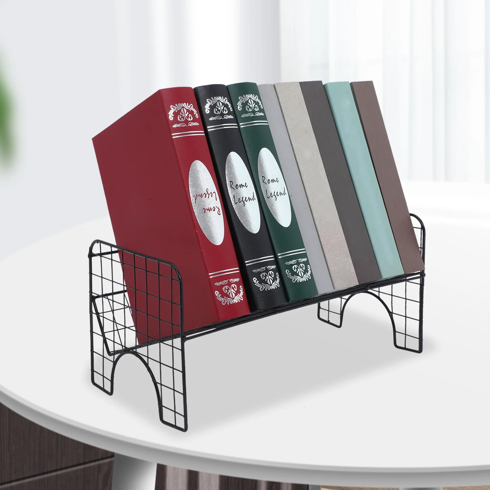 Desktop Iron Bookshelf Compact Retro Design Stable Structure Multifunctional Record Vinyl Magazine Holder Book Organizer