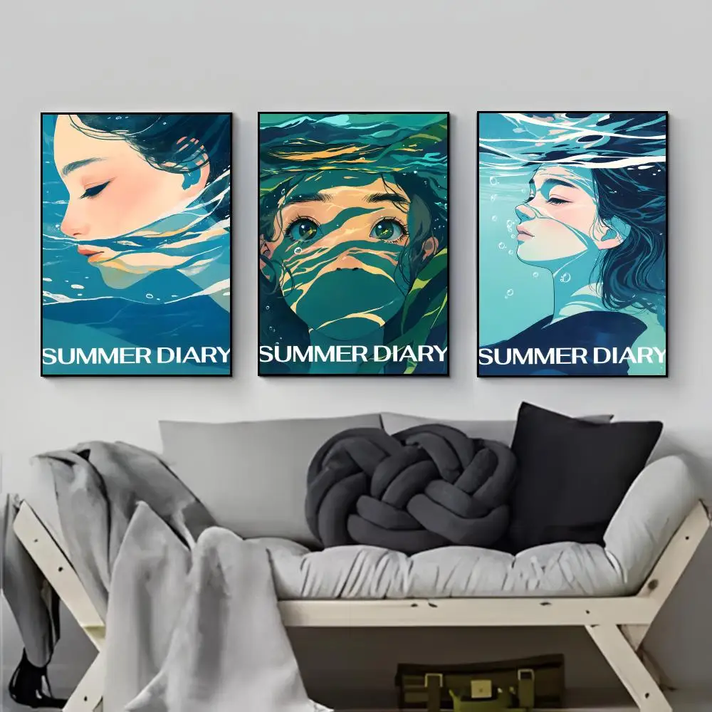 Summer Diving illustration Art Poster Poster HD  Waterproof Wall Sticker Bar Living Room Decor Gift