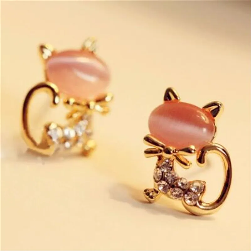 Cat Stud Earring Rhinestone Crystal Earring Cute Bowknow Animal Earrings Ear Stud For Women Jewelry  Girls Birthday Gifts