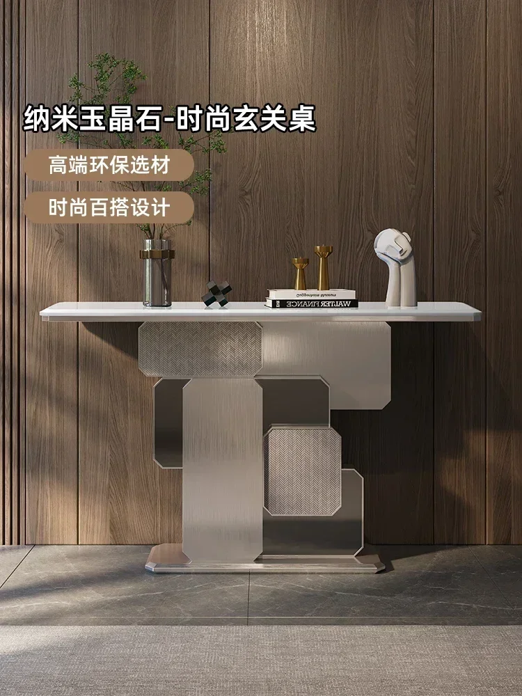 Italian Simple Luxury Jade Stone Console Modern Light Luxury Minimalist Hallway Table Wall Entry
