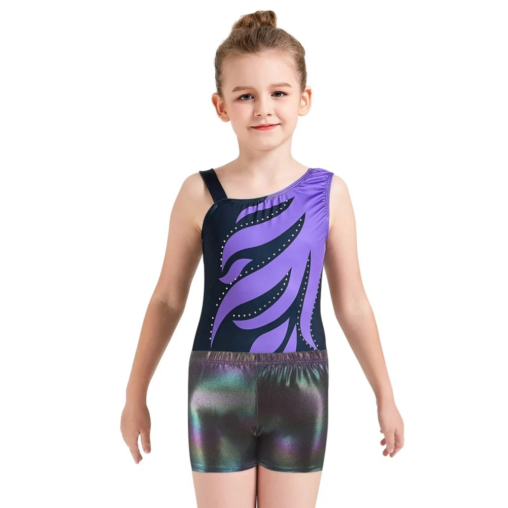 Girls Dance Leotards Children Gymnastics Leotards Sleeveless Bodysuit Kids Ballerina Training Wear Jumpsuit Shorts Headband Sets