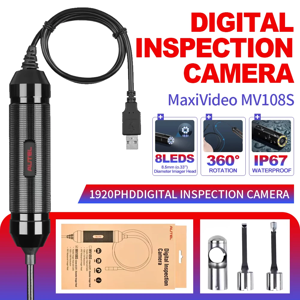 Autel MaxiVideo MV108S Digital Inspection Camera 1080P HD Endoscope IP67 Waterproof USB Borescope for Autel Diagnostic Scanner