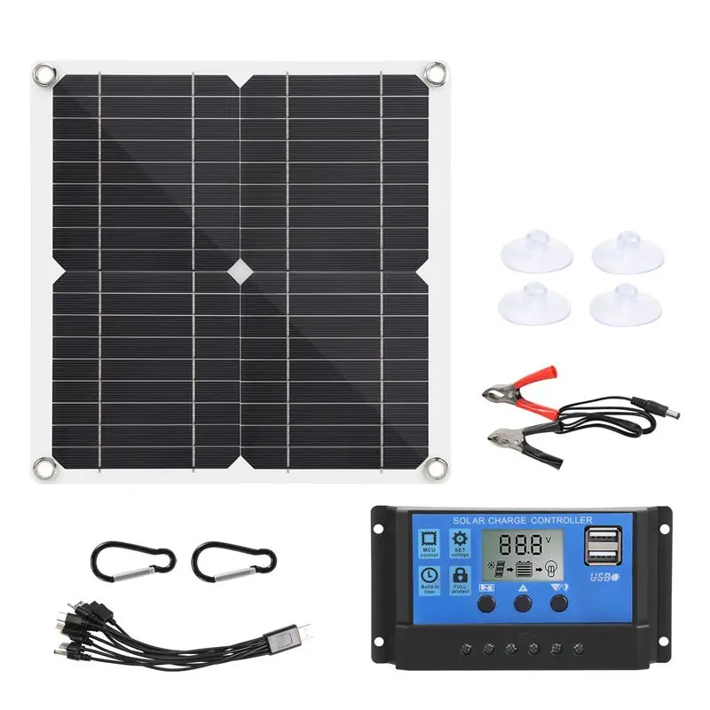 [NEW!A93G】 50W Solar Panel 18V Solar Cells Bank Connector Cover With Solar Controller IP65 For Phone Car RV Boat