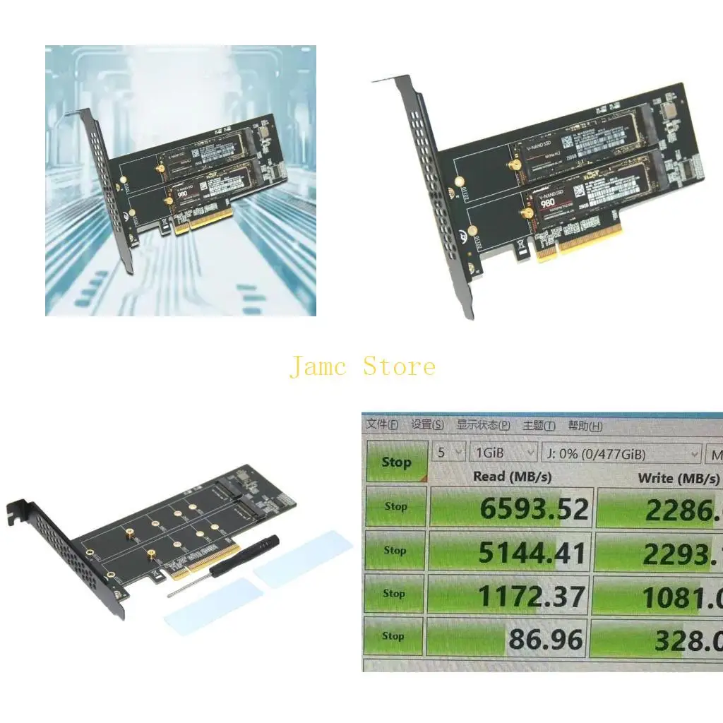 

LX0B Two M.2 NVME M PCIe Adapters Board PCIE Split Card with Industrial Circuit Board for PC Upgrades