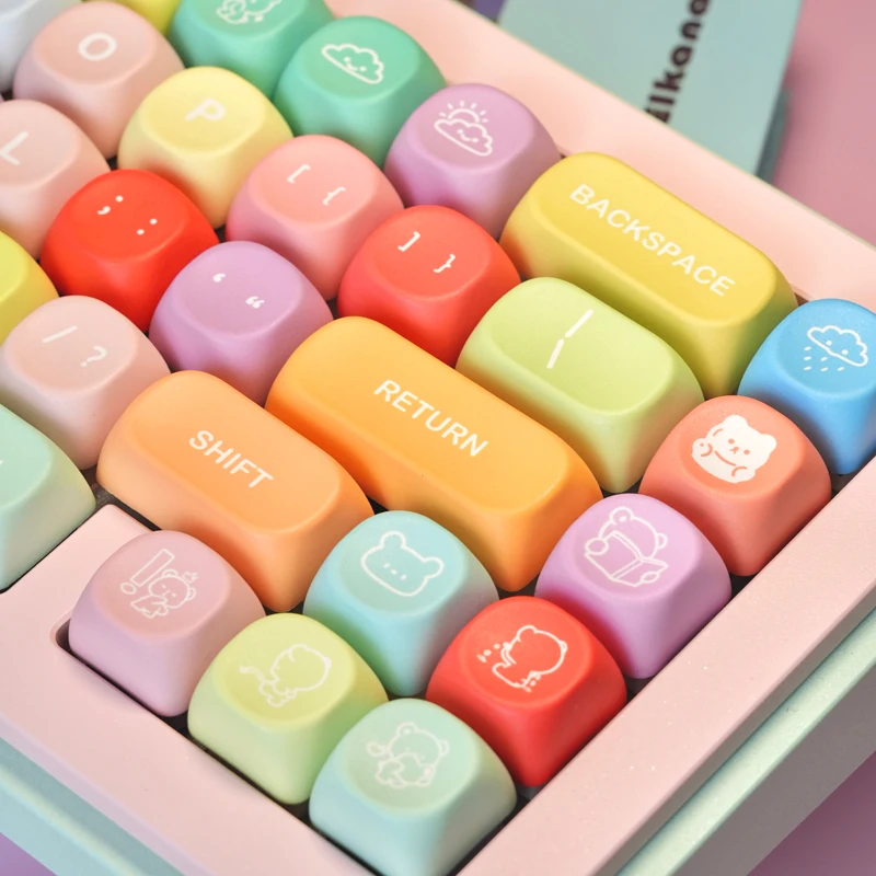 Rainbow Gummy Bear Keycap Set,132 Keys MOA Profile Doubleshot Cute PBT Keycaps for 60% 65% 75% 80% 100% Mechanical Keyboard