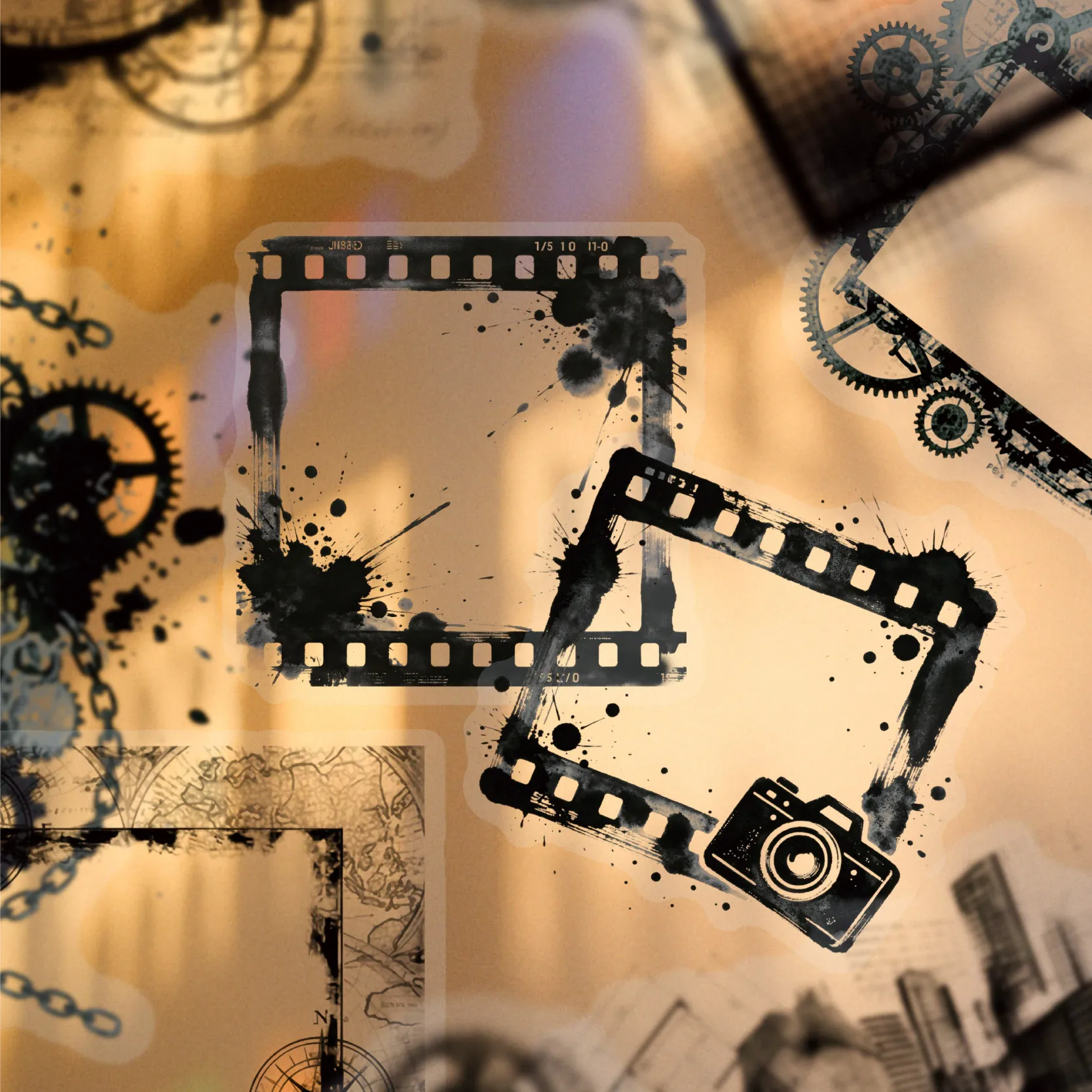Black Film Design Frame Sticker for Photo Album Deco Artistic Junk Journal Clear Stickers Creative Memory Keeping Stationery