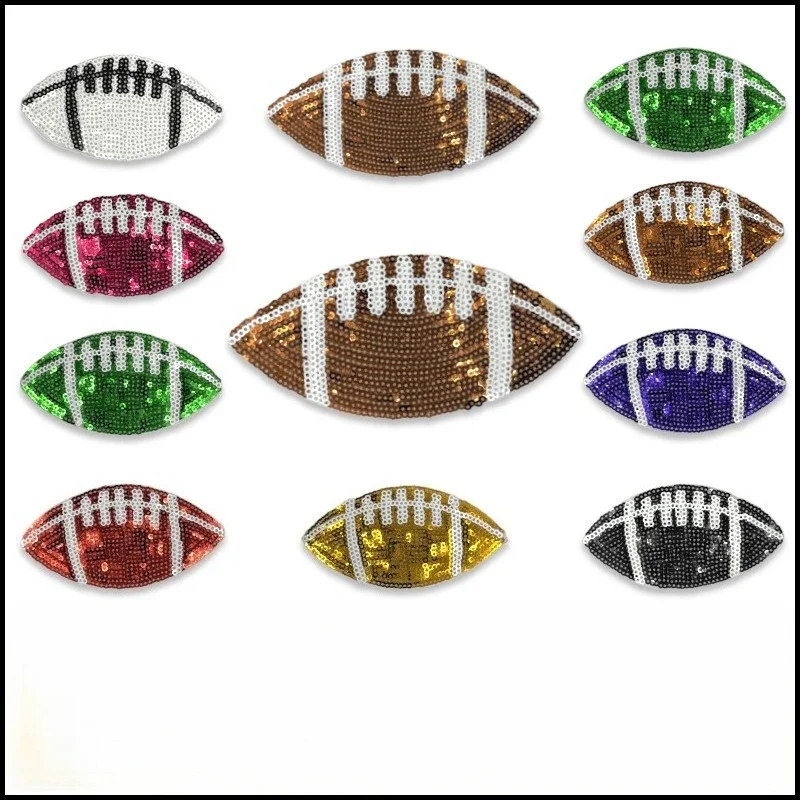 1Pcs Sparkly Sequin Football Patch, Iron on Applique for DIY Repairing Denim Jackets Bags Shoes Clothes Craft Decor