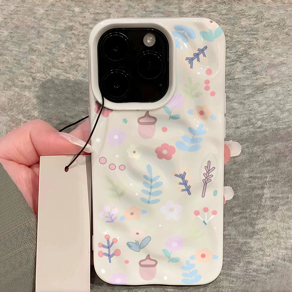 Einfache Blumen-Collage Handyhülle für iPhone 17 16 15 14 13 12 11 Pro Max 14 15 Plus 17Air Falten-Wellen Weiche Silikon-Schutzhülle – Detail 12