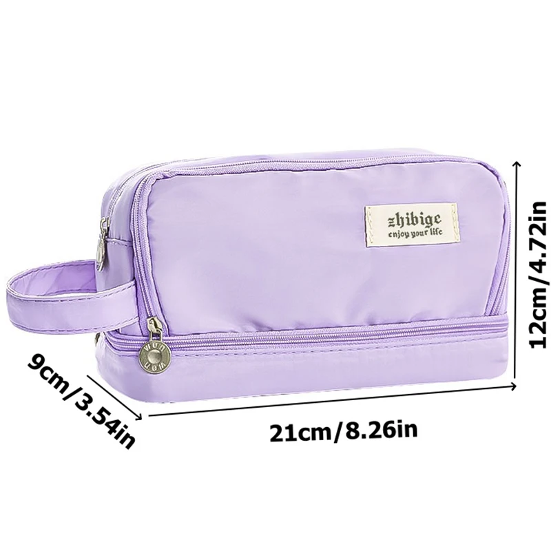 Pencil Case Double Layers Large Capacity Classification Storage Pencilcase Canvas School Makeup Bag Multifunctional Pencil Pouch