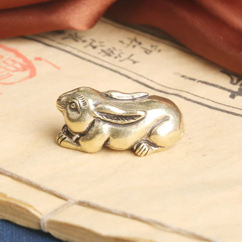 Pure Brass Desktop Ornament Twelve Zodiac Rabbit Bronze Sculpture Craft Tea Pet Decoration Old Copperware Wholesale