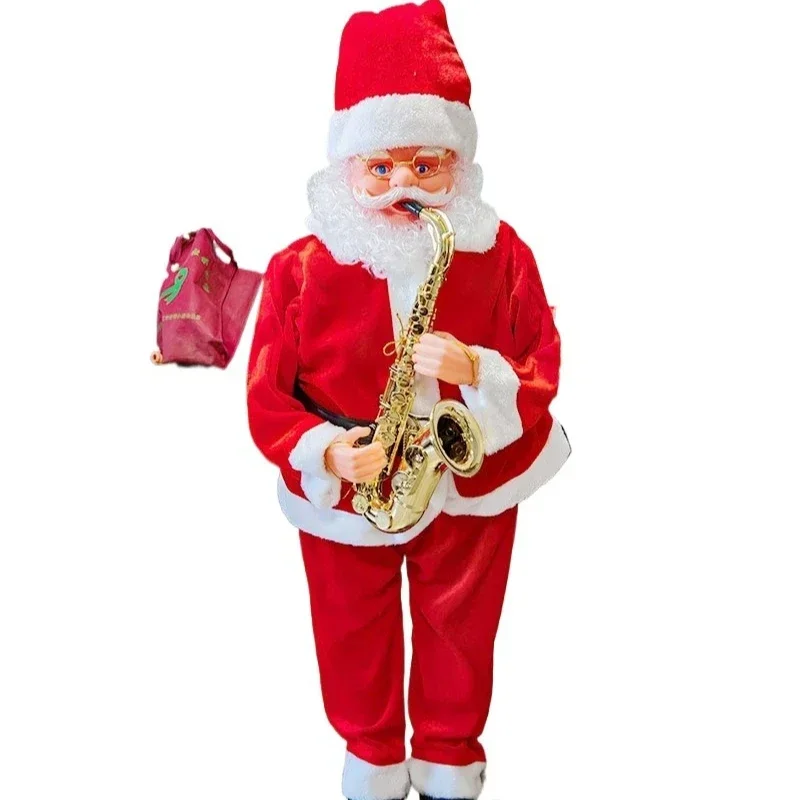 Large electric Santa Claus, decorative ornaments Christmas, electric welcome Santa Claus Christmas, music electric swing