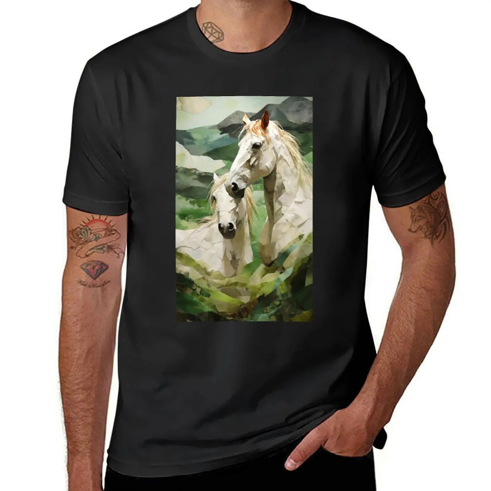 

Two Horses in Magical Mountains T-Shirt Aesthetic clothing customizeds cute tops graphics men clothes