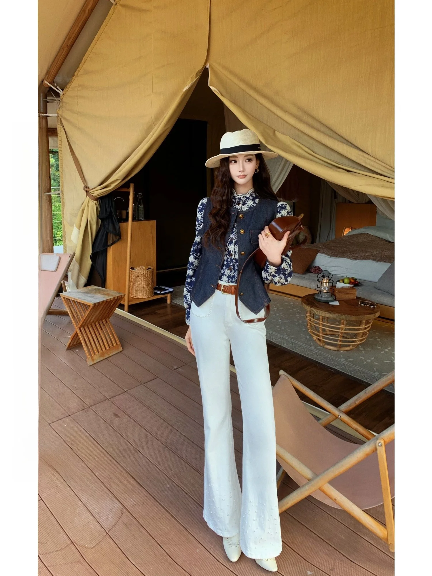 

High Waist Straight Leg White Denim Jeans Women's Pearl White Retro Faded Jeans Casual Cotton Stretch Ladies Jeans