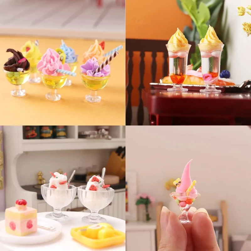 Accesorios para casa de muñecas BJD 1:12, taza de helado de cocina, Mini modelo de bebida, helado de fresa, batido de leche, artículos para casa de muñecas en miniatura