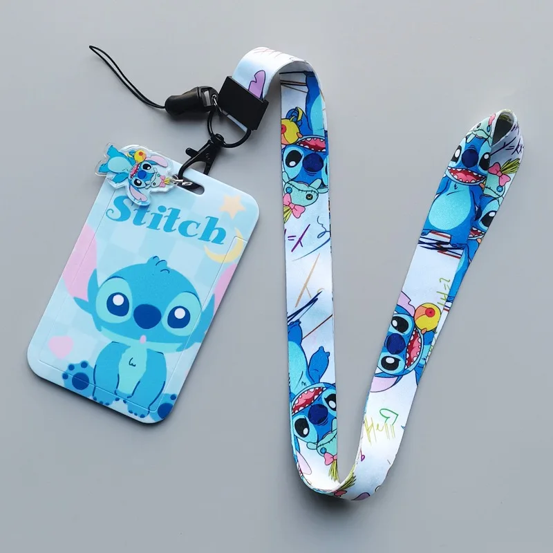 Disney Stitch Penutup Kartu PVC Tas Leher Gantung Kampus Pelajar Tempat Kartu Lanyard Tempat Kartu ID Gantungan Kunci 01 ﻿