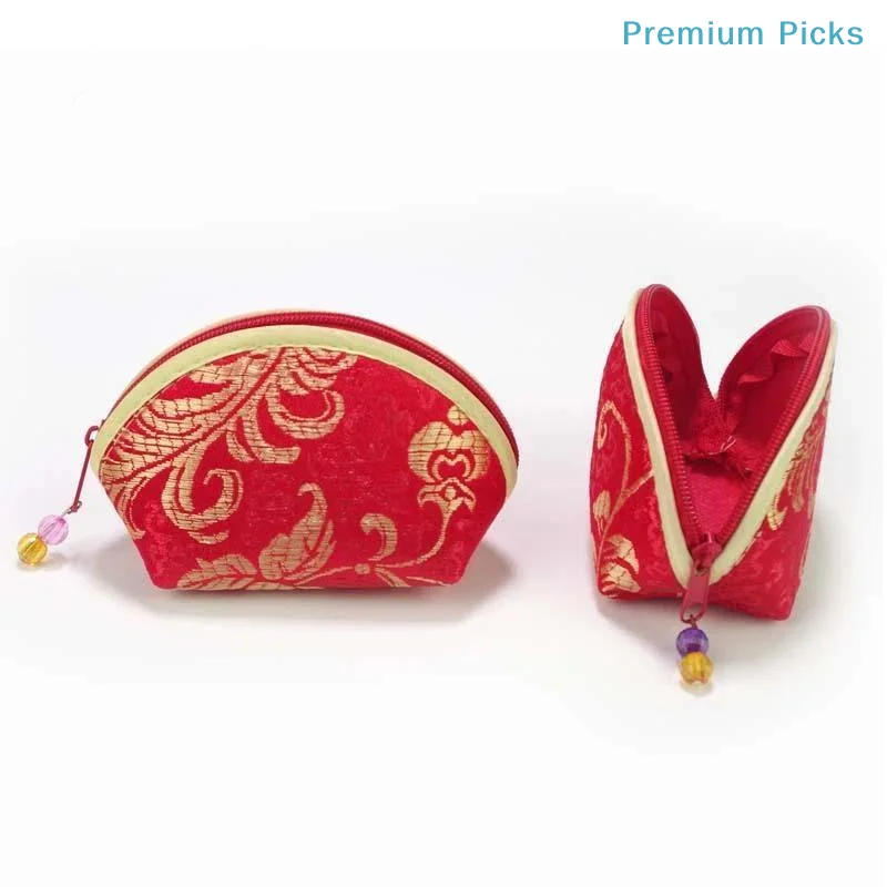 portableWomen Zipper Jewelry Pouch Soft Cloth Embroidery Multi-color Necklace Storage Case for Daily Use Travel Gift