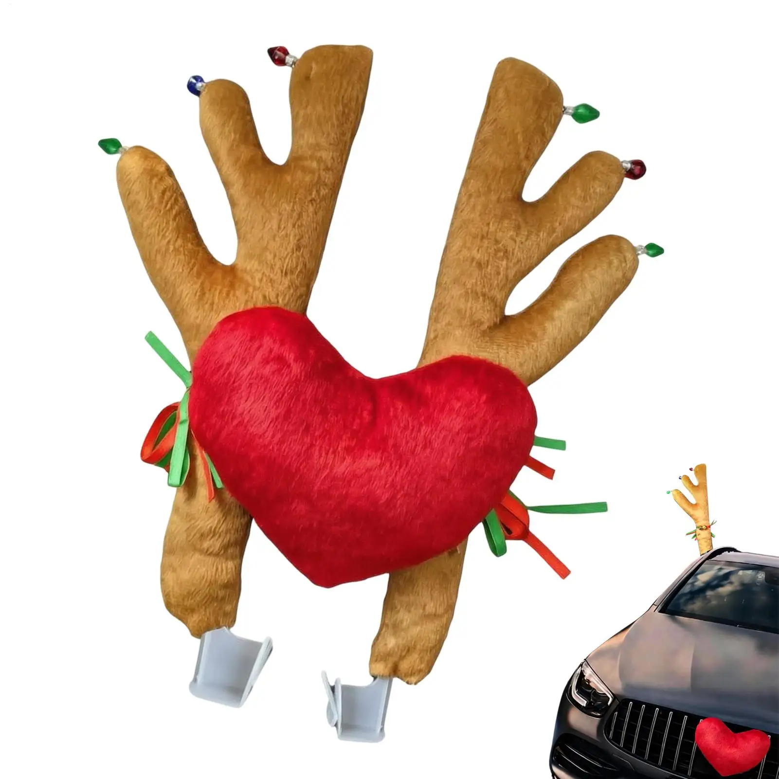 Christmas heart Antlers Car Decoration Festive Secure Christmas Vehicle Exterior Vehicle Reindeer Horns Decoration Set for Car