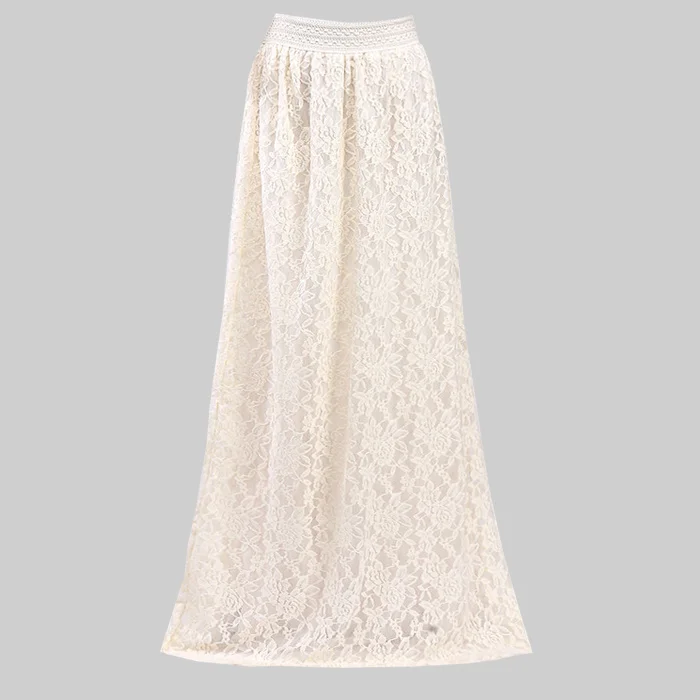 Hook Flower Slim Fit Slimming High Waist Hollow Pattern Lace Half Skirt Versatile Elastic Waist Pleated Long Skirt