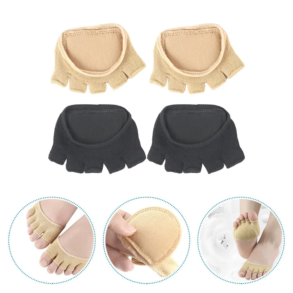 

2Pairs Cotton Toe Socks Five Finger Half Toe Topper Padded Gel Dot Breathable Comfortable Socks for Women High Heel Cushion