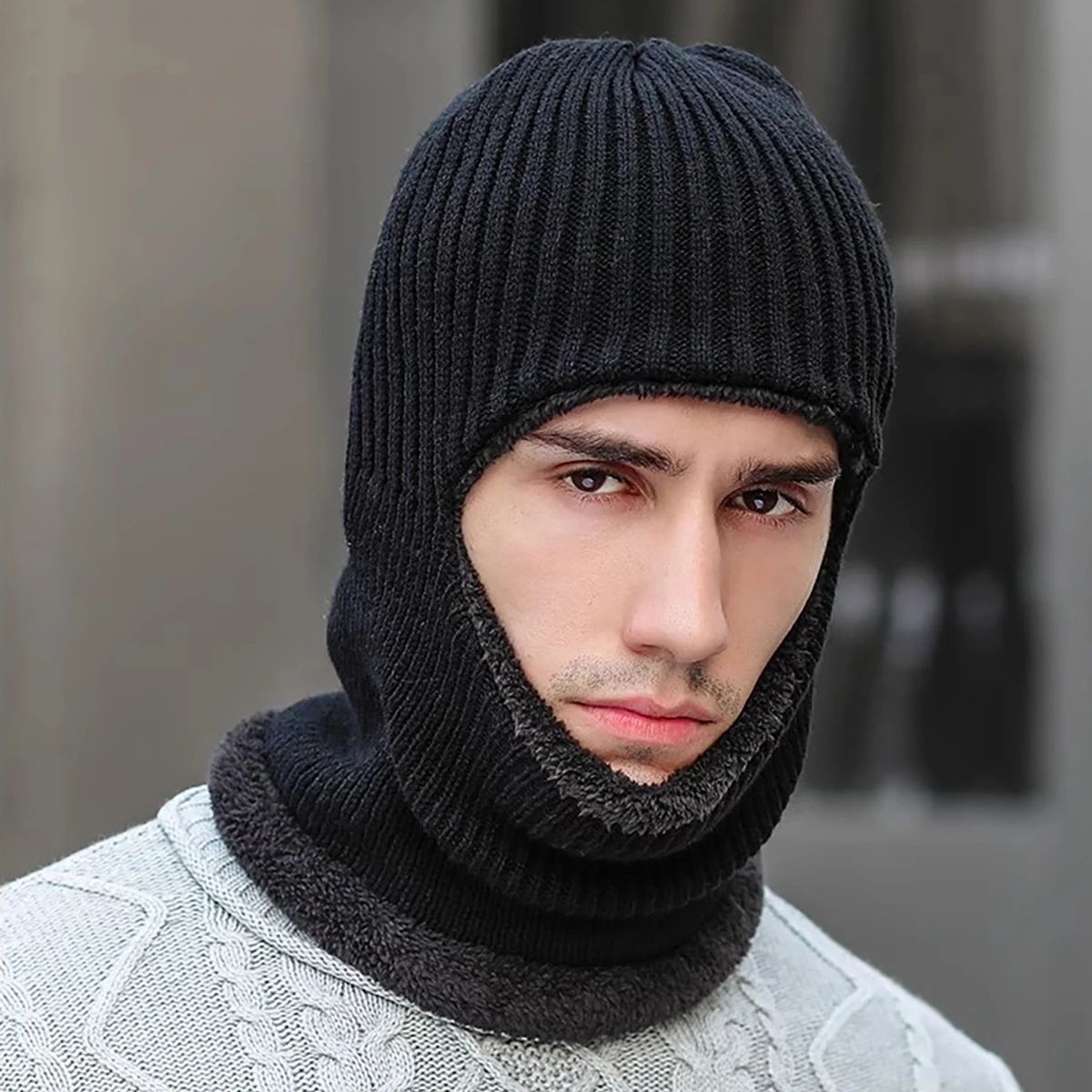 Winter Knitted Balaclava Mask Thickened Windproof Warm Cycling Full Face Cover Women Men Thermal Anti-Cold Running Ski Mask
