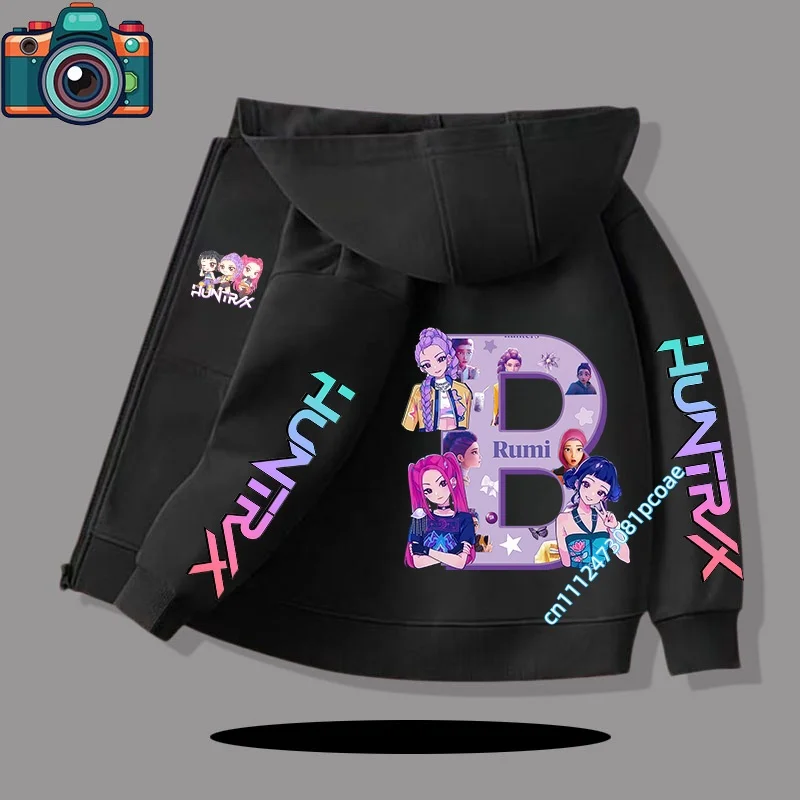 Winter and autumn zipper-style coat children's hooded shirt boy's sports shirt girl's casual top concert A-Z letter cartoon prin