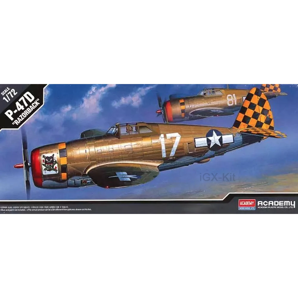 Academy 12492 1/72 Scale P47 P47D P-47D Thunderbolt Razorback Fighter Airplane Hobby Craft Toy Plastic Model Building Kit