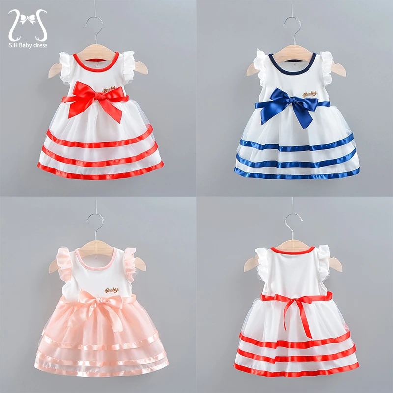 Bow Baby Girl Princess Evening Gauze Dress Sweet Birthday Party Toddler Tutu Dresses Children Clothes 0 To 4 Years Kids Costume