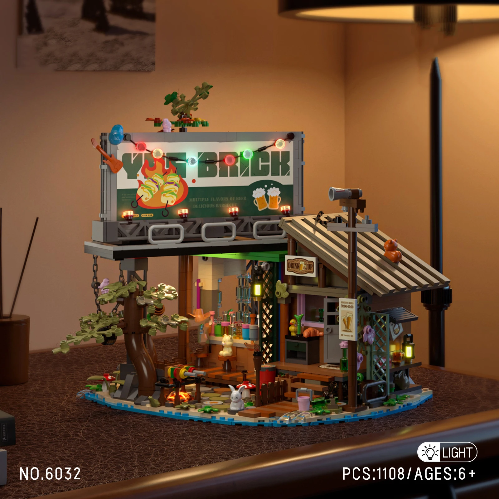 iDEA شارع عرض مايكرو الماس كتلة حوض النبيذ بار منزل نموذج أطقم بناء بناء الطوب أرقام لعبة مع الضوء للهدايا