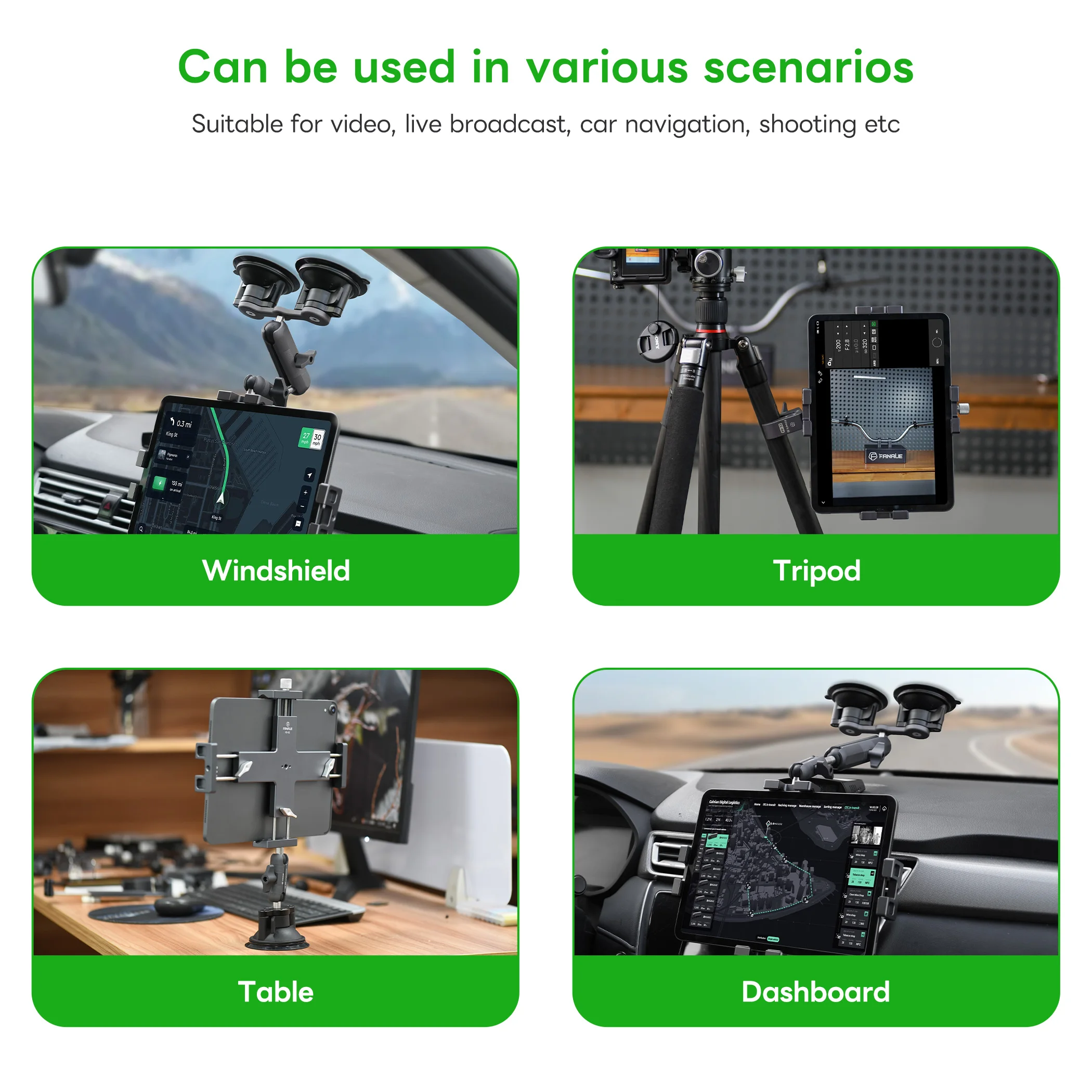 FANAUE Geländewagen-Tablet-Halterung, vorderer Saugnapf, festes IPad, zentrale Steuerung, Navigation, Live-Aufnahme