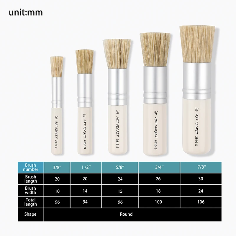Artsecret 2816 S Artist Stencil Stippling Brush Hog Bristle Hair Aluminum Ferrule Wood Handle Brush Art Supplies