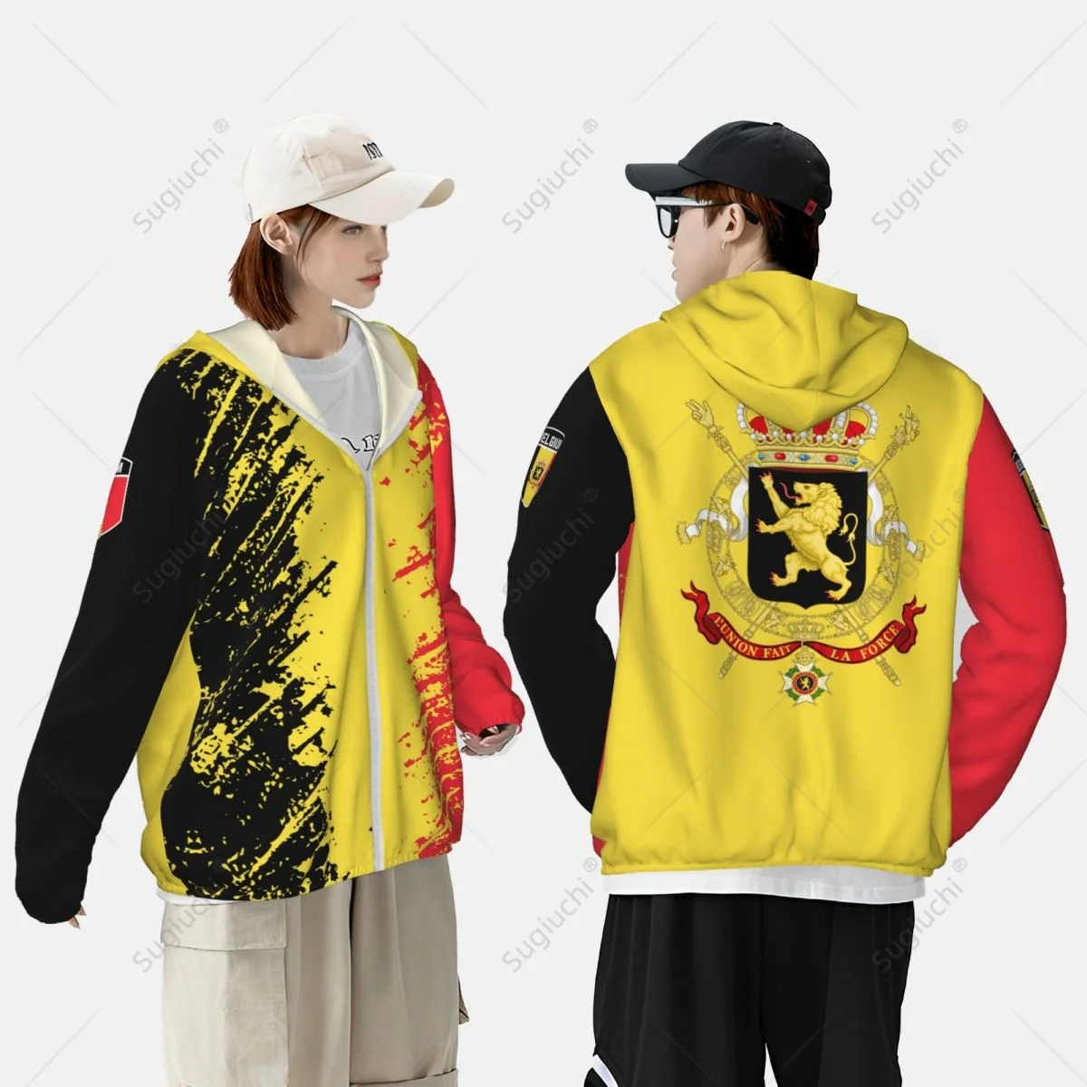 Hoodie pelindung matahari, Hoodie pelindung matahari, pakaian memancing, lengan panjang cepat kering, dengan ritsleting poliester, Bendera Belgia