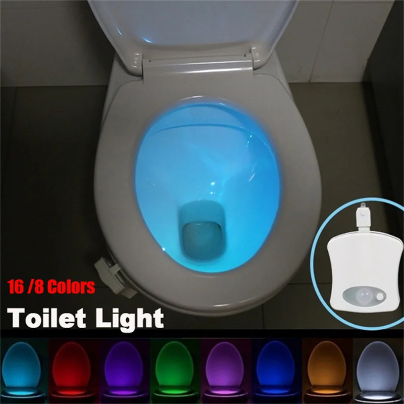 Smart Motion Sensor Toilet Seat Night Light 8/16 Colors Waterproof Backlight LED UV Human Induction Night Light for Bathroom