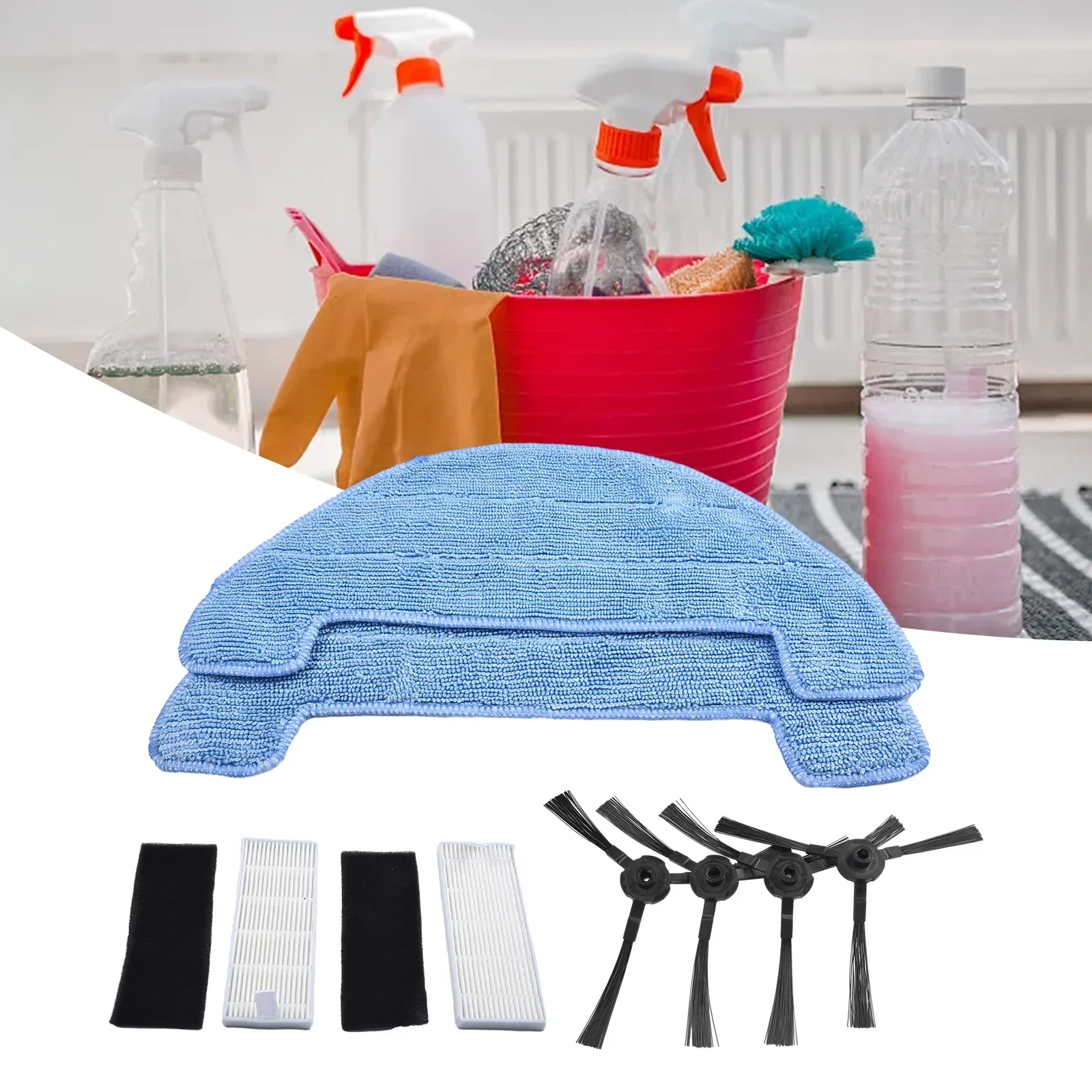 4pcs Side Brushes +2pcs Filter +2pcs Mop Cloth For Mister Robot Model Hybrid Vacuum Cleaner Sweeper Cleaning Tool Replacement