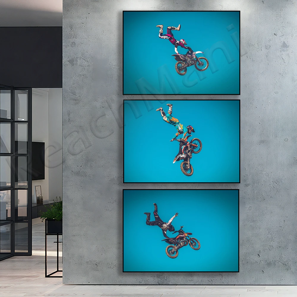 Motocross Jump Freestyle Typographic Poster, Motocross Rider Modern Canvas Painting Boy Wall Art Picture Home Room Decor