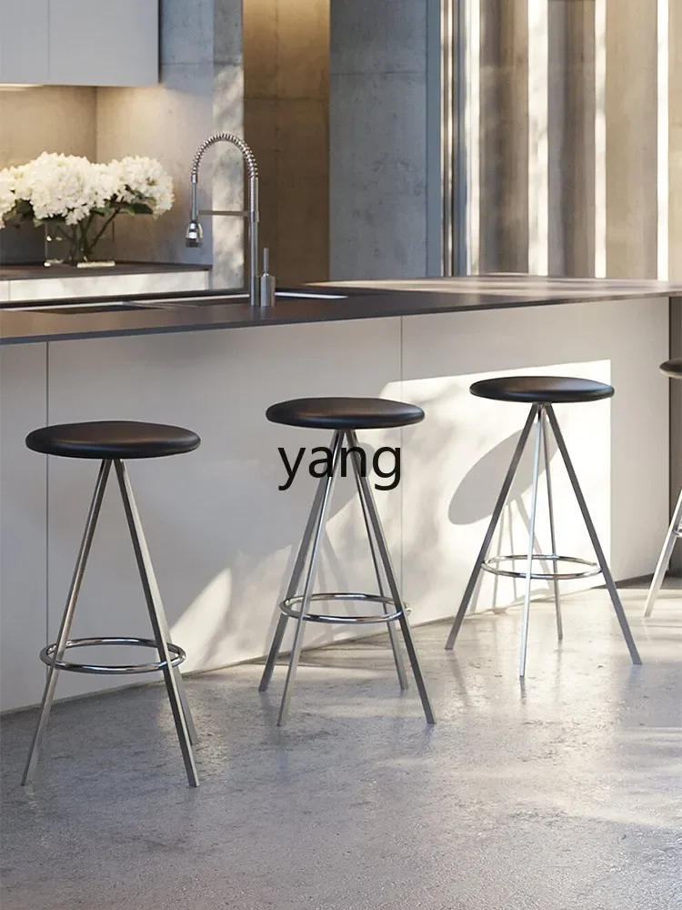 Yjq Simple Stainless Steel Bar Stool Iron High Leg Bar Chair Household Rotatable Stool  Model