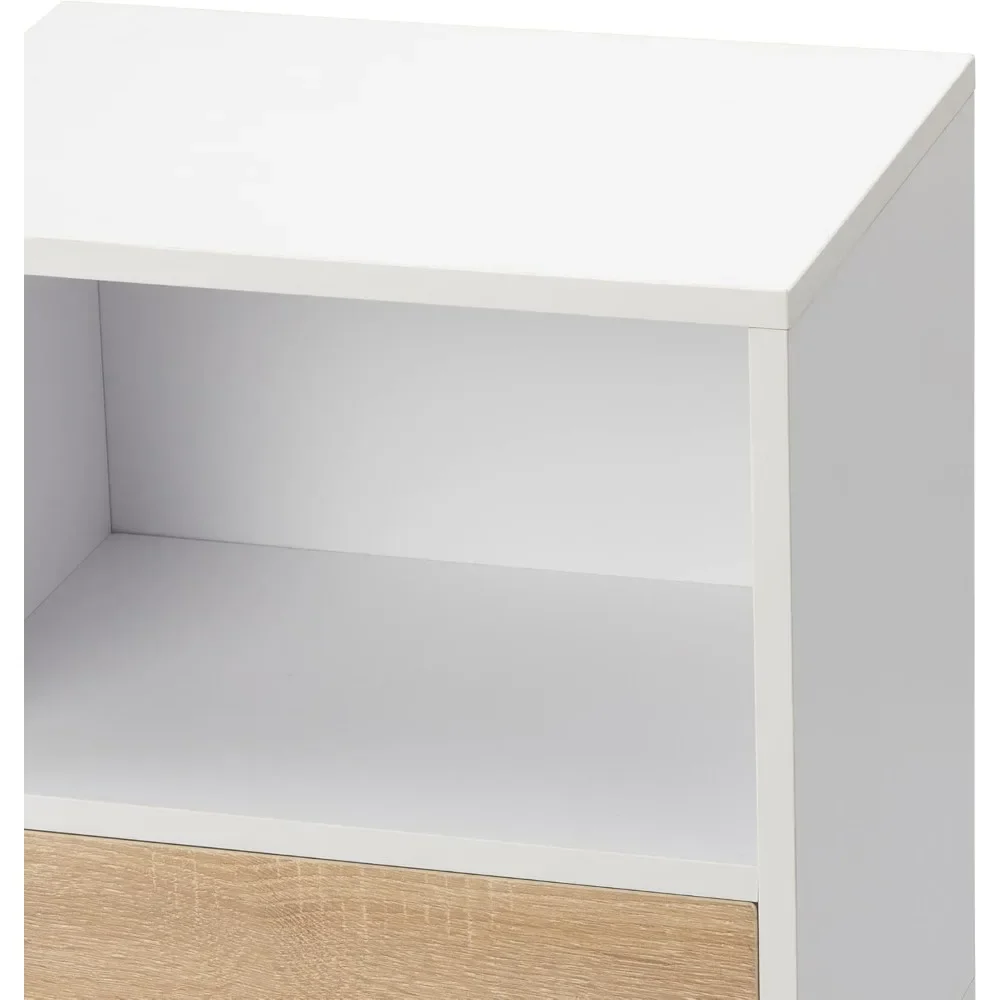 2 Bedside Tables with 1 Drawer and Short Legs, Coffee Table with Storage Rack, Indoor, White, Safe and Durable, Easy To Assemble