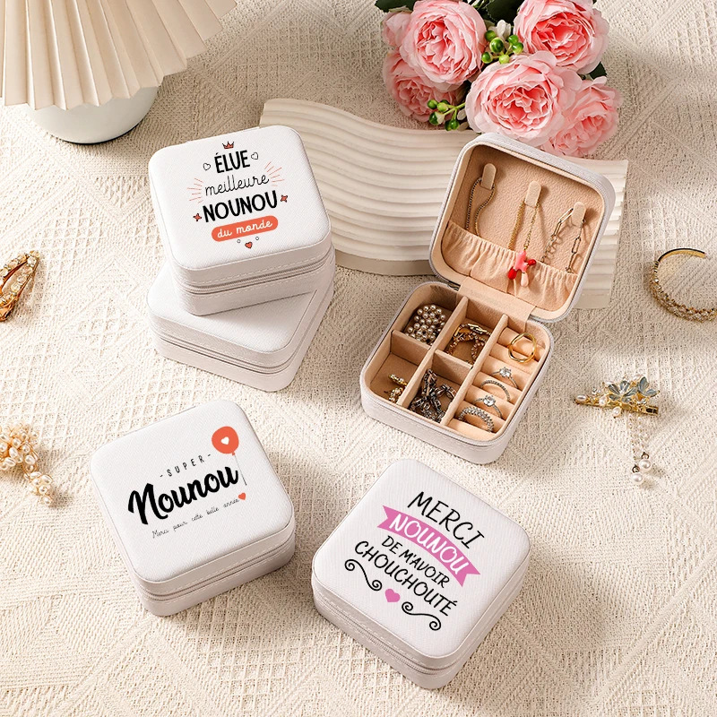 

Best Nanny in The World Jewelry Box Women Necklace Ring Earring Storage Case with Zipper Travel Jewelry Boxes Thanks Nounou Gift