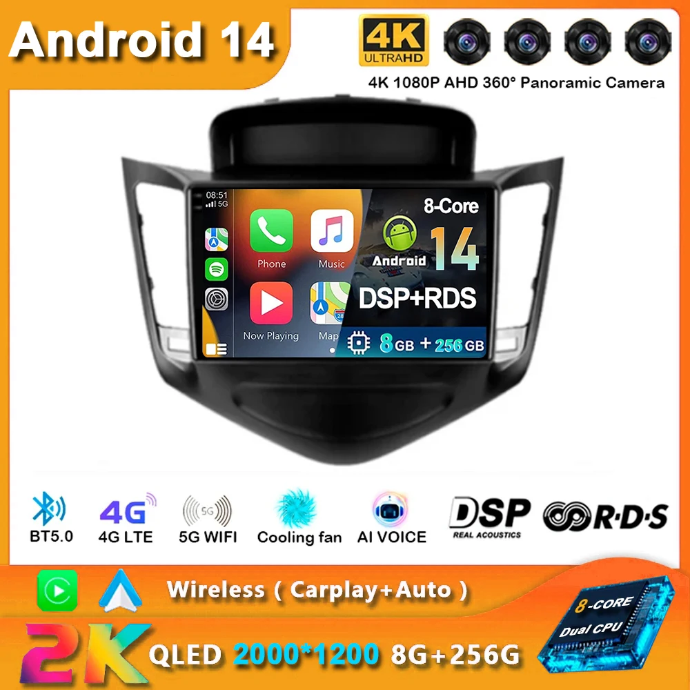 

9" Android 14 Car Radio For Chevrolet Cruze J300 2008 - 2014 Multimedia Player Navigation GPS 2 din Carplay DVD Head Unit