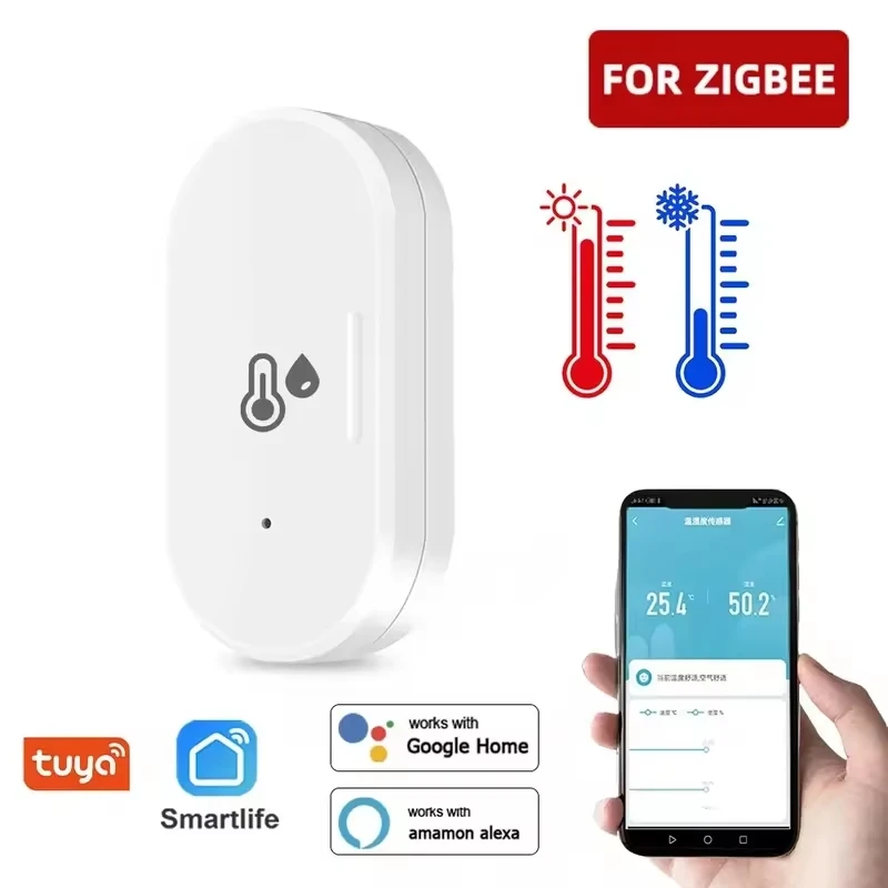 Zigbee 3.0-温度および湿度センサー,屋内湿度計コントローラー,ポータブルバッテリー,Tuya, Alexa, Googleで動作