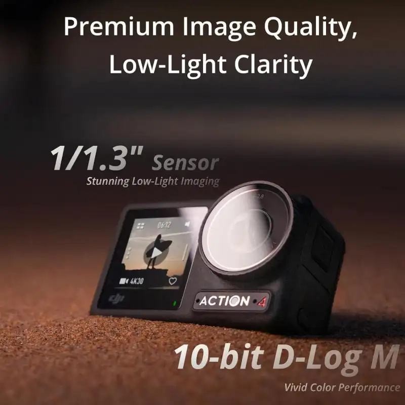 DJI Osmo Action 4 ชุดอุปกรณ์อัลติเมทคอมโบ |   4K/120fps ถ่ายวิดีโอแบบสโลว์โมชั่น, กันน้ำและกันสั่น, สำหรับถ่ายวิดีโอใต้น้ำ ปั่นจักรยาน และวิดีโอบล็อกระดับมืออาชีพ, แบตเตอรี่ทรงพลัง