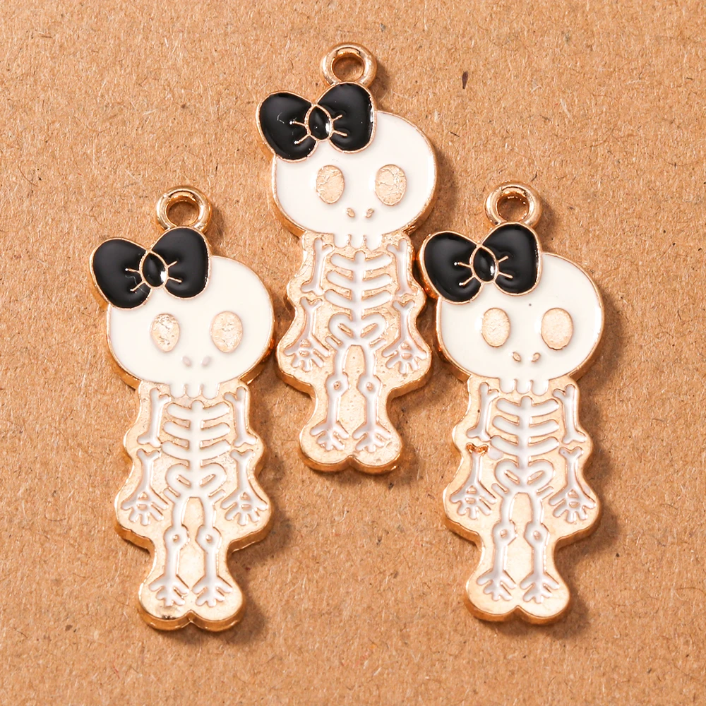 

10pcs Cute Enamel Bowknot Skull Charms Pendants for Jewelry Making Necklace Earrings DIY Handmade Accessories Supplies