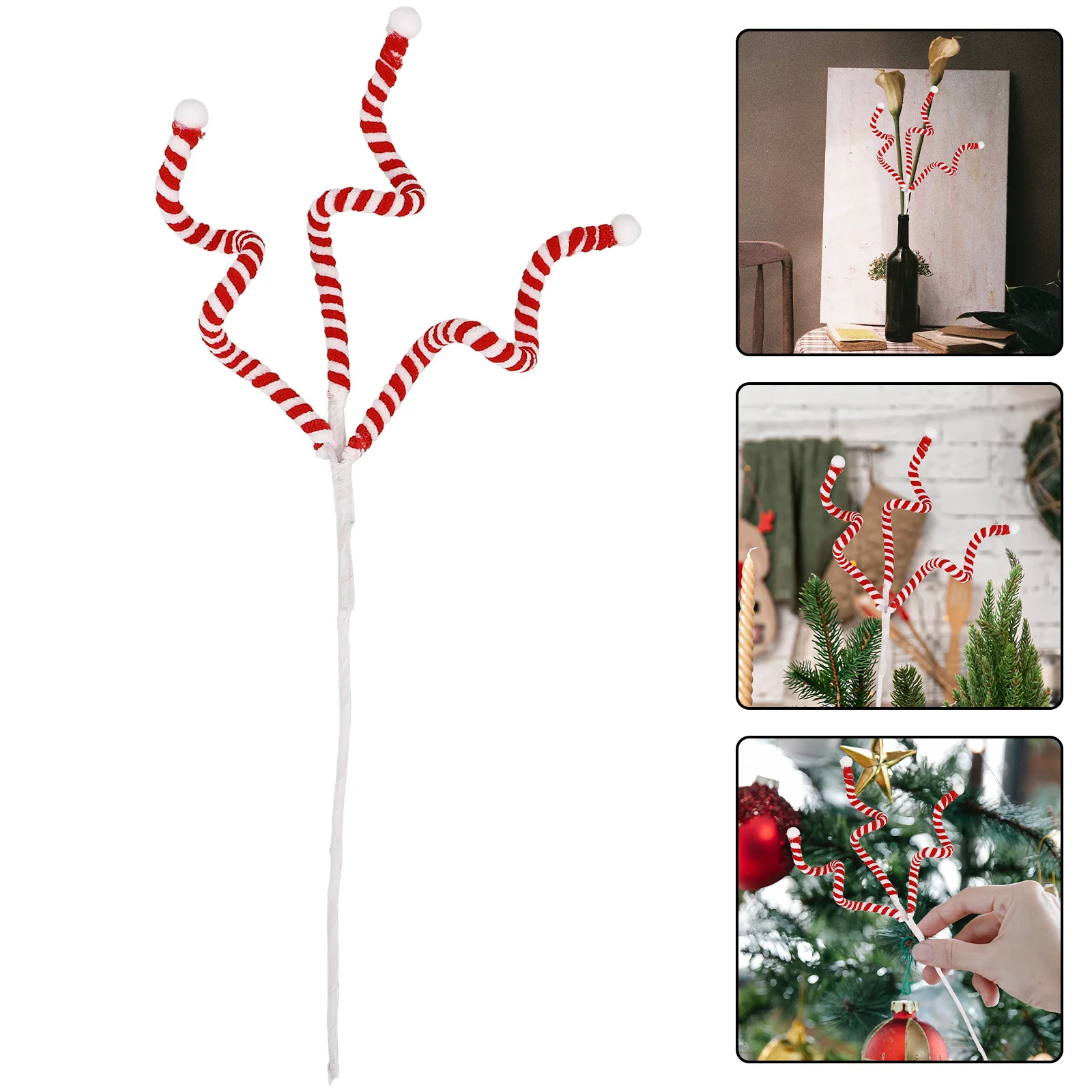 

1pcs Christmas Picks Artificial Red Berry Stems Flocked Pine Cones For Wreath Decor Winter Home Decoration Candy Cane Tree